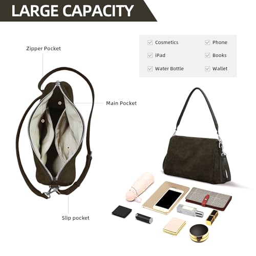 Image of Suede Tote Bags for Women, Suede Purse Handbag Vintage Slouchy Hobo Shoulder Crossbody Bag