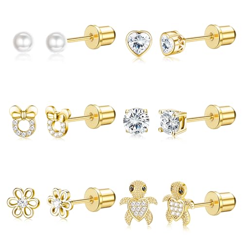 CASSIECA Hypoallergenic Earrings for Girls Women Stainless Steel CZ Heart Screw Back Stud Earrings for Kids Jewelry Gift 20G