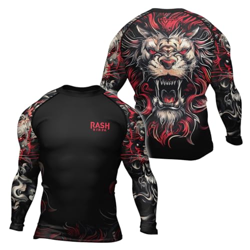 Lion Compression Shirt Rash Guard Men's Jiu Jitsu BJJ Long Sleeve Rashguard Shirt for MMA Grappling