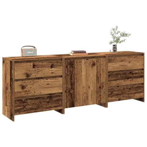vidaXL 3-Piece Sideboard Set - Vintage Wood Storage Cabinets with Doors and Drawers for Living Room or Bedroom - Image 5