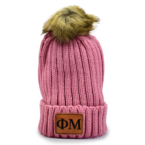 Phi Mu Pom Pom Beanie Hat Pink