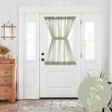 jinchan French Sheer Volie Door Curtain Leaf Embroidered Farmhouse Curtain for Patio Door with Tieback Light Filtering for Door Window Closet Rod Pocket 40 Inches 1 Panel Green on Beige