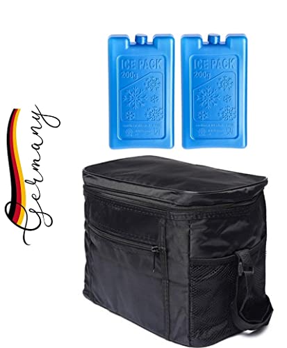 Nevera portátil | práctica bolsa nevera grande | para bebidas frías | Picnic JGA Camping jardín I 24 litros XXL frío camping bolsa térmica nevera portátil picnic (negro incluye 2 acumuladores de frío) Cover