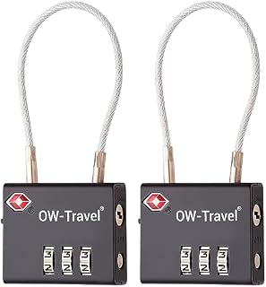 OW-Travel TSA Kłódka z Linką i Zamkiem Szyfrowym (Zestaw 2 Czarnych) 3 Cyfrowe Kłódki Walizkowe. Kłódka na szyfr na Plecak, Walizkę, Bagaż, Kłódki Szyfrowe Bagażowe, Szafek na