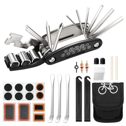 Fahrradflickzeug Set, 16 in 1 Fahrradwerkzeugset abziehbar, Fahrrad Reparaturset und Werkzeuge, Werkzeuge für Fahrrad-Multitool Kit Multifunktionswerkzeug Fahrradwerkzeug Tool