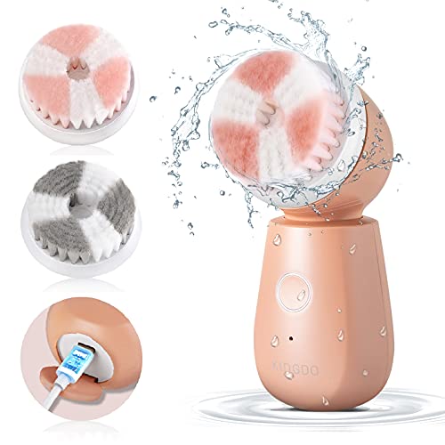 KINGDO Powered Facial Cleansing Spin Brush Kit, Rotated Facial Scrubber Skin Face Wash Brush Rechargeable 3 Modes for Deep Cleaning Exfoliating Removing Blackhead with 2 Brush Heads Gift Set for Women