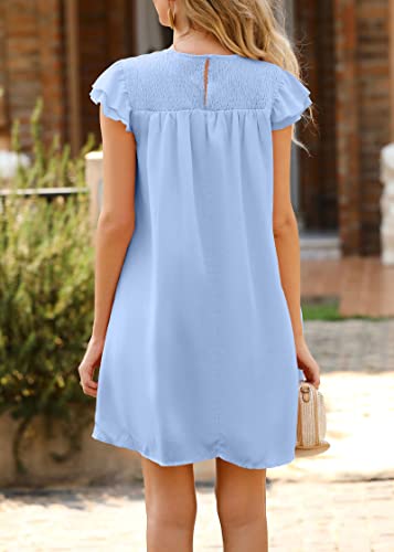 Image of KIRUNDO Wedding Guest Shift Dresses for Women Short Spring Summer Ruffle Cap Sleeve Chiffon Babydoll Flowy Mini Sundress