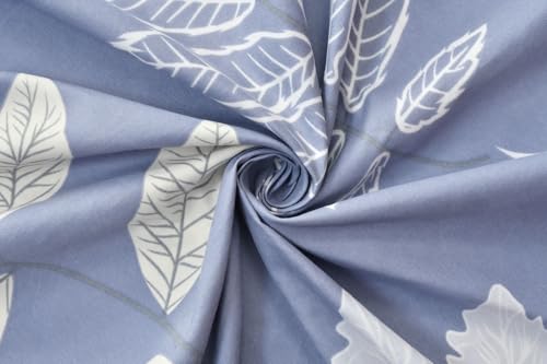 Image of VAS COLLECTIONS Premium 3D Printed 144 TC Microfiber Single Bedsheet with 1 Pillow Covers (220X152 cm) Royal Blue White Leaf