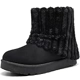 Women's Platform Suede Ankle Snow Boots Winter Warm Fuzzy and Plush Fur Lined Anti-Slip Short Pull On Cuff Black Boots