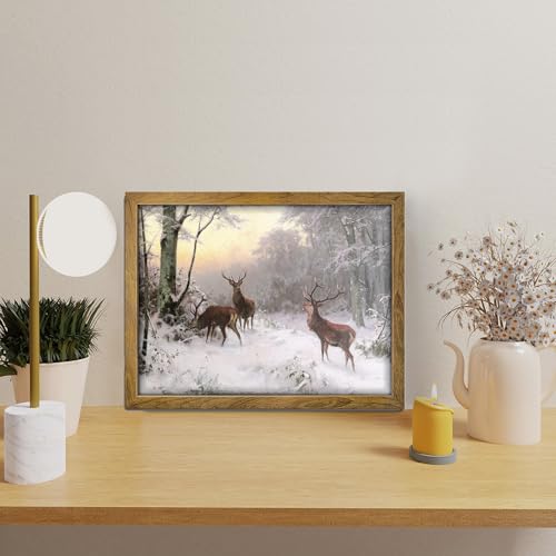Banmu Winter Landscape Canvas Print Wall Art - Mystic Forest & Mountain Landscape With Deer Nature Wilderness Poster thumb #1