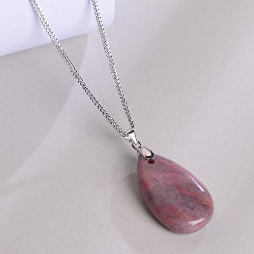 Istone 3N-B36Z-7M67 925 Sterling Silver Natural Gemstone Rhodonite Water Drop Shape Ladies Pendant Necklace thumb #5