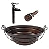 16 oval copper bucket vessel sink with 13 orb faucet and daisy drain  urban country home decor