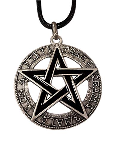 Eurofusioni Pentagrama Pentáculo Wicca Colgante chapeada Plata con Collar - Talismán de Protección - Símbolo de los Cinco Elementos - Joya artesanal - Diámetro 3,5 cm