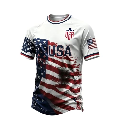 USA Jersey Top for Men Soccer Cup 2026 Shirts Playeras De USA Print World Soccer Fans Jersey Short Sleeve Crew-Neck Sport Tee Football Team Clothes Large