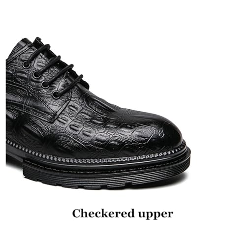 Men's Leather Checkered Casual Oxford Shoes Classic Lace-Up Comfortable Slip-On Dress Shoes4