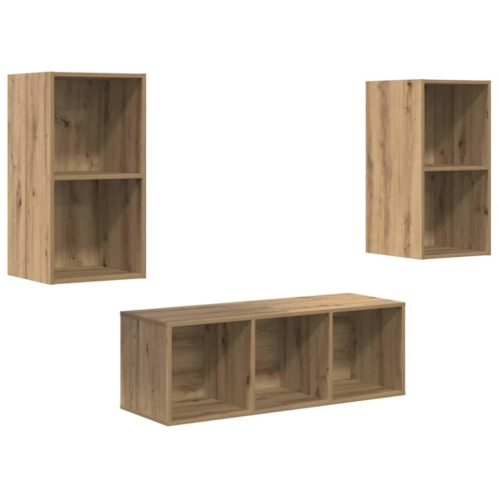 TV-Schrankset Wandmontiert 3-teilig, Artisan-Eiche Holzwerkstoff, Modernes Media-Center für Wohnzimmer, Elegante Aufbewahrung, Platzsparendes Design