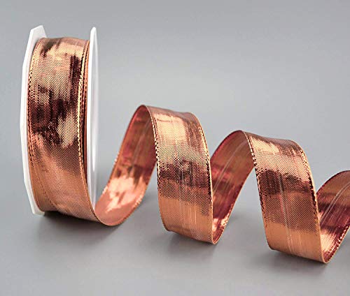 finemark 20 m x 25 mm Decorative Ribbon Glossy Pink Gold Shiny Metallic Ribbon with Wire Pink Gold Shiny Gift Ribbon Christmas Wire Edge Ribbon