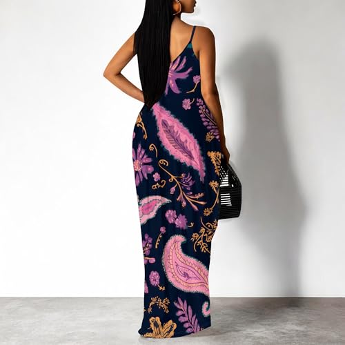 Image of SUZONANA Women's Plus Size Summer Dresses Spaghetti Print Maxi Dresses Long Loose Sundresses
