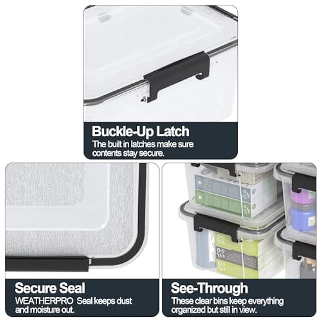 12 Quart Clear Plastic Storage Bin with Gasket Lid, 6 Pack Stackable Plastic Storage Container with Latch Lid