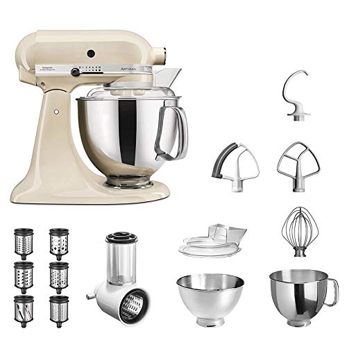 KitchenAid Küchenmaschine Artisan 5KSM175PS Veggie S Paket | mit TOP Zubehör: Gemüseschneider mit drei Trommeln sowie zusätzlichem Raspel und Reibenpaket mit 3 weiteren Trommeln (Creme)