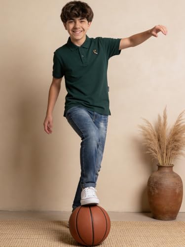 Image of Li'l Tomatoes Boys Cotton Pique Polo T-Shirt | Solid Collared Half Sleeve Tee for Kids | Soft Breathable Summer Wear | Casual Smart Polo T-Shirt | 9-16 Years