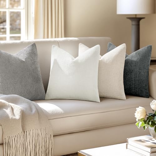 Image of MIULEE Pack of 4 Couch Throw Pillow Covers 18x18 Inch Gray Soft Decorative Chenille Pillow Covers Farmhouse Accent Cushion Covers for Boho Home Decor Sofa Bedroom Living Room