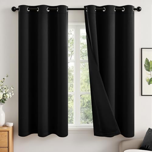 Image of MIULEE Black 100% Blackout Curtains for Bedroom 40x63 Inch Long | 2 Thick Layers Thermal Insulated Window Curtains with Black Liner, Noise Reducing Grommet, Drapes for Living Room, 2 Panels