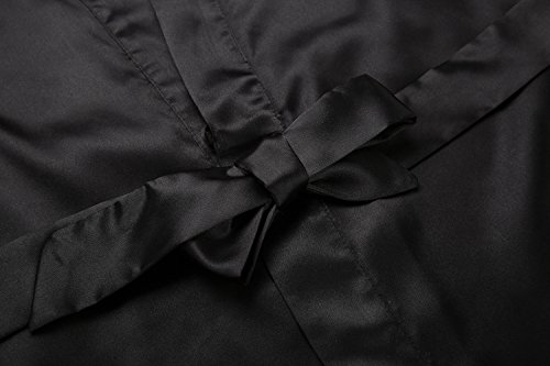 Annisher Womens Birthday Party Robes Satin Gold Glitter Squad Kimono Silky Bathrobe Lightweight Nightwear Black #TOP3