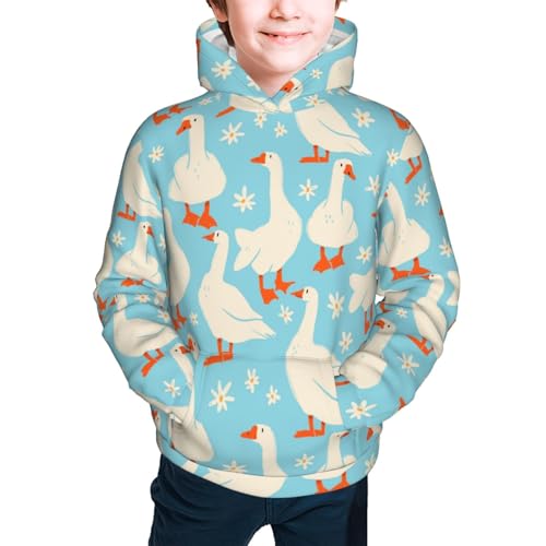 White Geese and Flower Kids Pullover Hoodies Boys Sweatshirts Girls Athletic Clothes with Pocket2