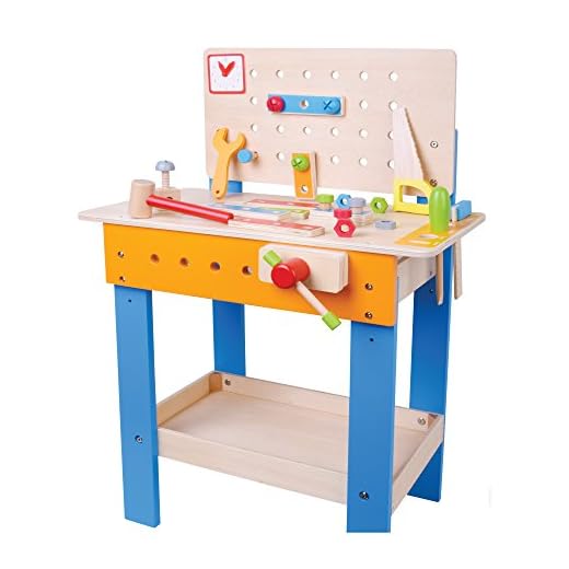 jumini Wooden Workbench for Kids - includes Tools and Accessories total of 28pcs - Toddler Toy 3 years+