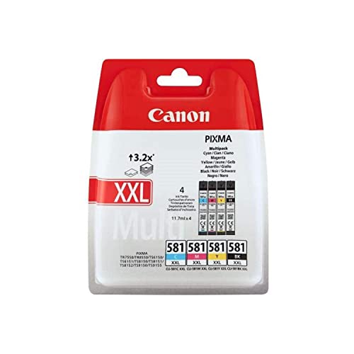 Canon Cli-581 Xxl C M Y Bk Confezione Da 4 Cartucce D'Inchiostro Capacità Xxl (Nero Xxl Ciano Xxl Magenta Xxl Giallo Xxl) Originale Canon, Imballaggi 