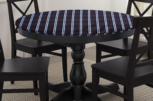 Image of The Furnishing Tree Round Elastic Fitted Dining Table Cover WxL 54x54 Inches Checkered Pattern Grey