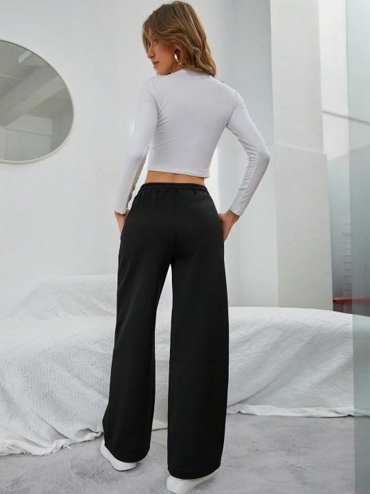 Image of Women's Relaxed Fit Grey Trouser, Straight Fits High Waist Pants with Pockets for Sporty & Casual Look