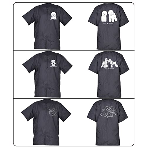 WAYUTO Kurzärmeliger Fellpflegekittel mit Reißverschluss, Hundepflege, Arbeitskleidung mit 2 Taschen, Haustierpflege-Hemd, Hundepflege, Arbeitskleidung für Haustiergeschäft, Herren und Damen,