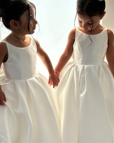 Satin Flower Girl Dress First Communion Dress for Girls Princess Pageant Party Gown with Bow3