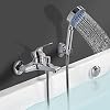 Stilvolle Badewannenarmatur Dusche set, Handbrause mit 5 Strahlarten, WOOHSE Wannenarmatur Badewanne Armatur, Wannenbatterie Wasserhahn inkl. Wandhalterung