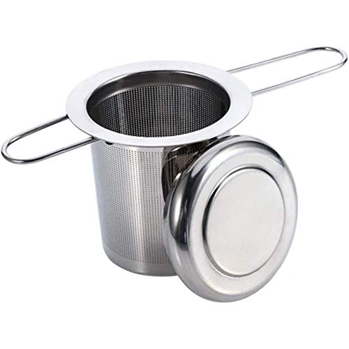 TuoTu Tea Infuser - 304 Stainless Steel Strainer with Lid & Foldable Handle for Brewing Loose Leaf Tea in Cups and Mugs