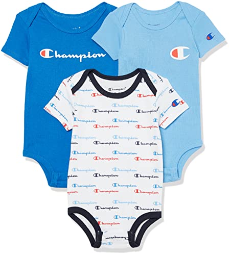 Champion baby girls Champion Unisex 3pk 5pk Short Sleeve Or Long Sleeve Infant Body Suit in Multiple Colors, Si and Toddler T Shirt Set, Shortsleeve3pk-blue 461, 0-6 Months US
