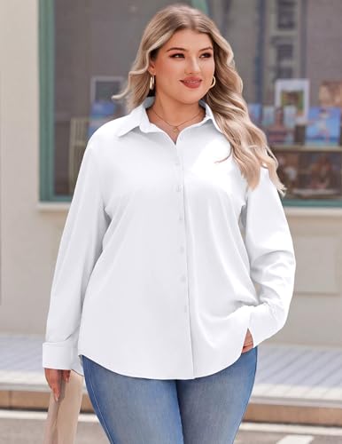IN'VOLAND Women Plus Size Button Down Shirts Long Sleeve Stretch Shirt — view 3