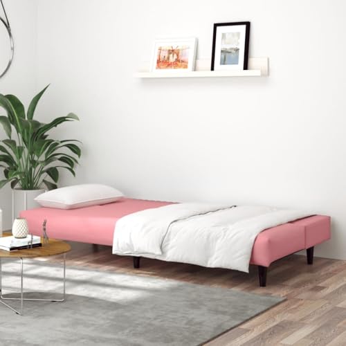 Sofá cama de 2 plazas terciopelo rosa mueble convertible pequeño 4