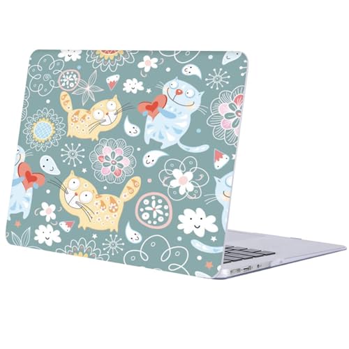 Coque MacBook Air 15 M4 A3241 Étui Rigide Idéal pour Travailler au Café Motif Chat Vert