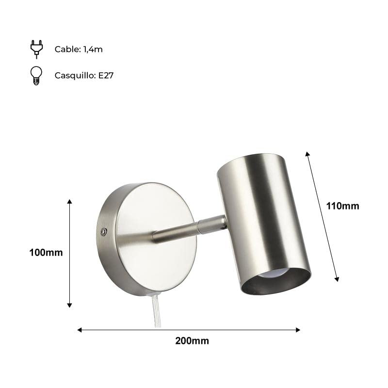 Applique Da Parete LED Barcellona Orientabile - Con Spina, Interruttore, Attacco E27, Dorato
