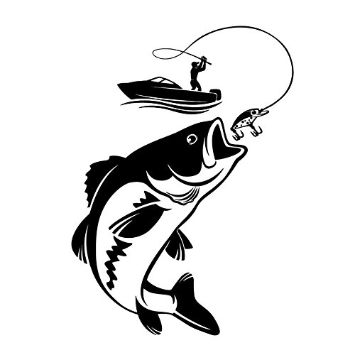 ShenTan Vinyl Wandtattoo Angeln Fischer Hobby Fisch Boot Aufkleber (Schwarz)
