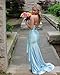 Ywwaaq Sequin Mermaid Prom Dresses for Women Long Corset Navy Blue Satin Strapless Bodycon Formal Dress US2