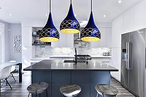 Image of GreyWings Metal Cut 3 Light Linear Hanging Light Ceiling Pendant Lamp, 6 inch Small, Blue