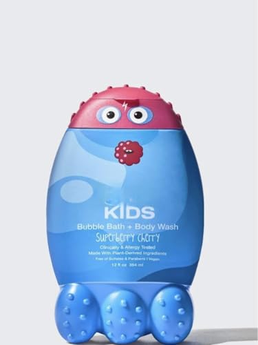 Raw Kids 2-in-1 Bubble Bath & Body Wash for Kids Superberry Cherry Scent Gentle Cleansing & Hydrating Formula Leaves Skin Soft & Squeaky Clean Ages 3+ 12 oz