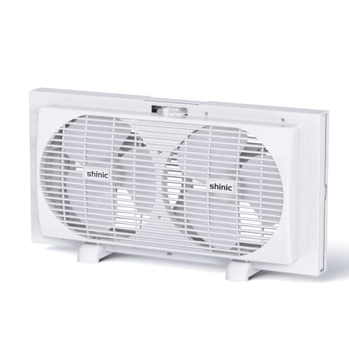 Image of shinic 9 inch Dual Window Fan with Manual Reversible Airflow, 2-Speeds Twin Fans, Expandable Panels (22 inch-33 inch), Built-in Handle & Removable Feet, Ideal for Home, Kitchen, Bedroom, Office Ventilation