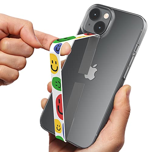 Sinjimoru スマホストラップ、伸びるスマホストラップ スマホ落下防止 薄型 シリコン素材 スマホグリップ 簡単に片手操作 スマホケースにつける かわいいフォンストラップ ワイヤレス充電対応 iPhoneフィンガーホルダー、Sinji Graphics Smile White