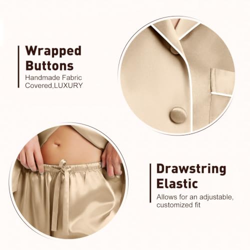 Image of Lonxu Silk Satin Womens Pajama Sets Button Down Sleepwear Loungewear XS~3XL