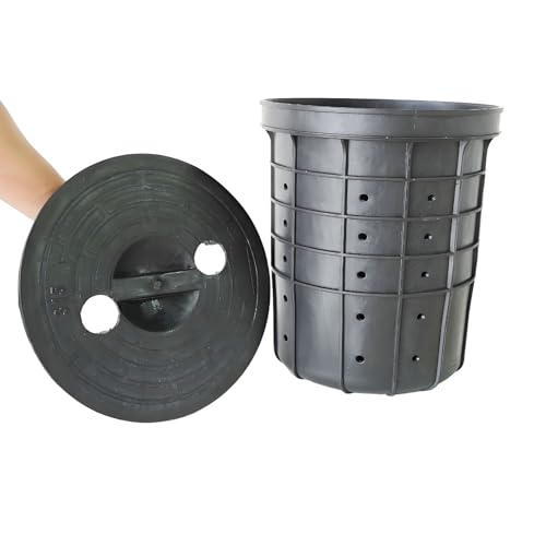 6.5 Gallon Perforated Sump Pump Basin with Lid (13x11x15 Inch) - Heavy Duty PP Sump Basin with 40 Drainage Holes for Crawl Space Basement & Yard Drainage Systems Black